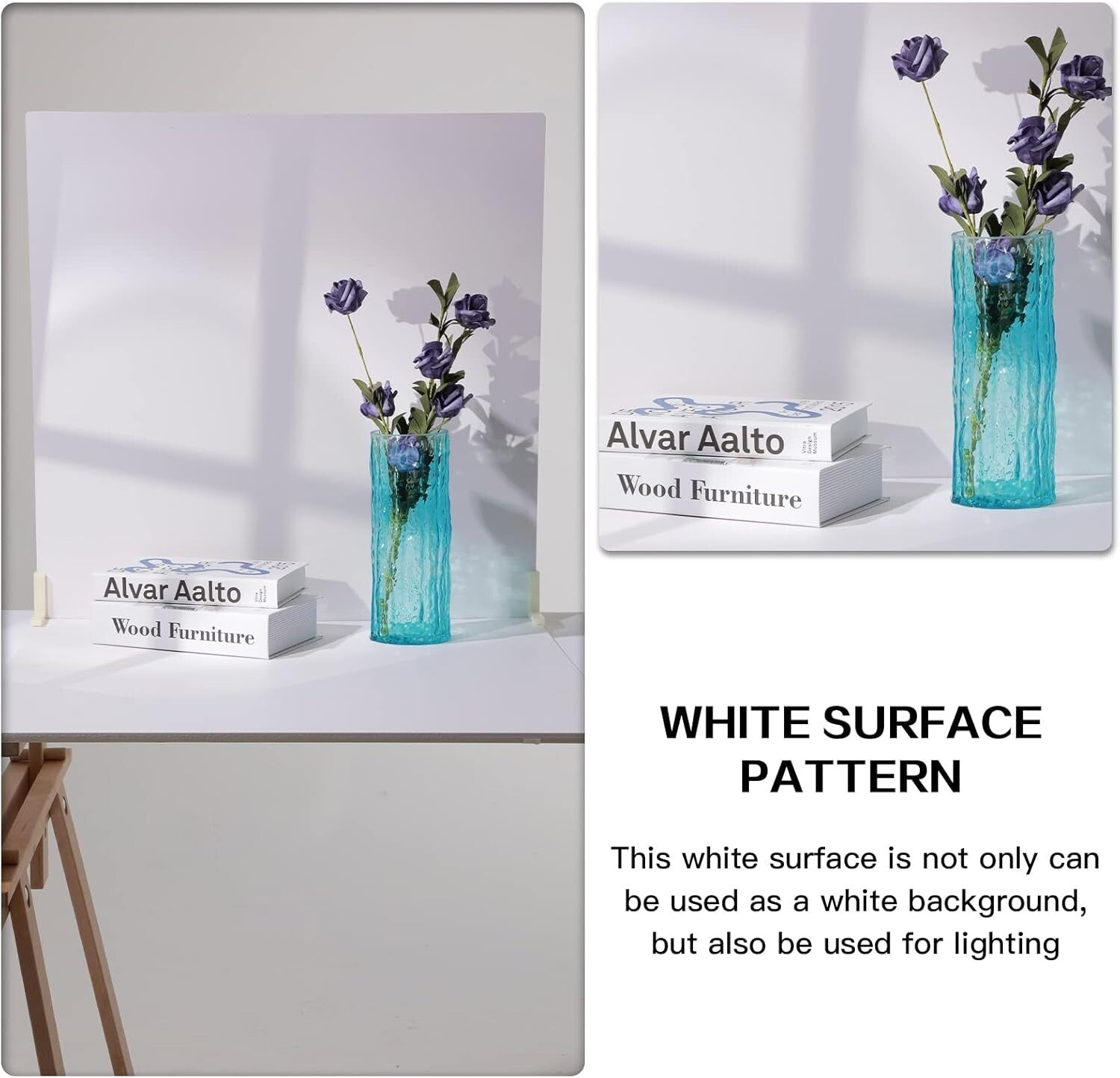 Versatile Marble and White Photography Backdrop Boards with Brackets - 2 PCS Set