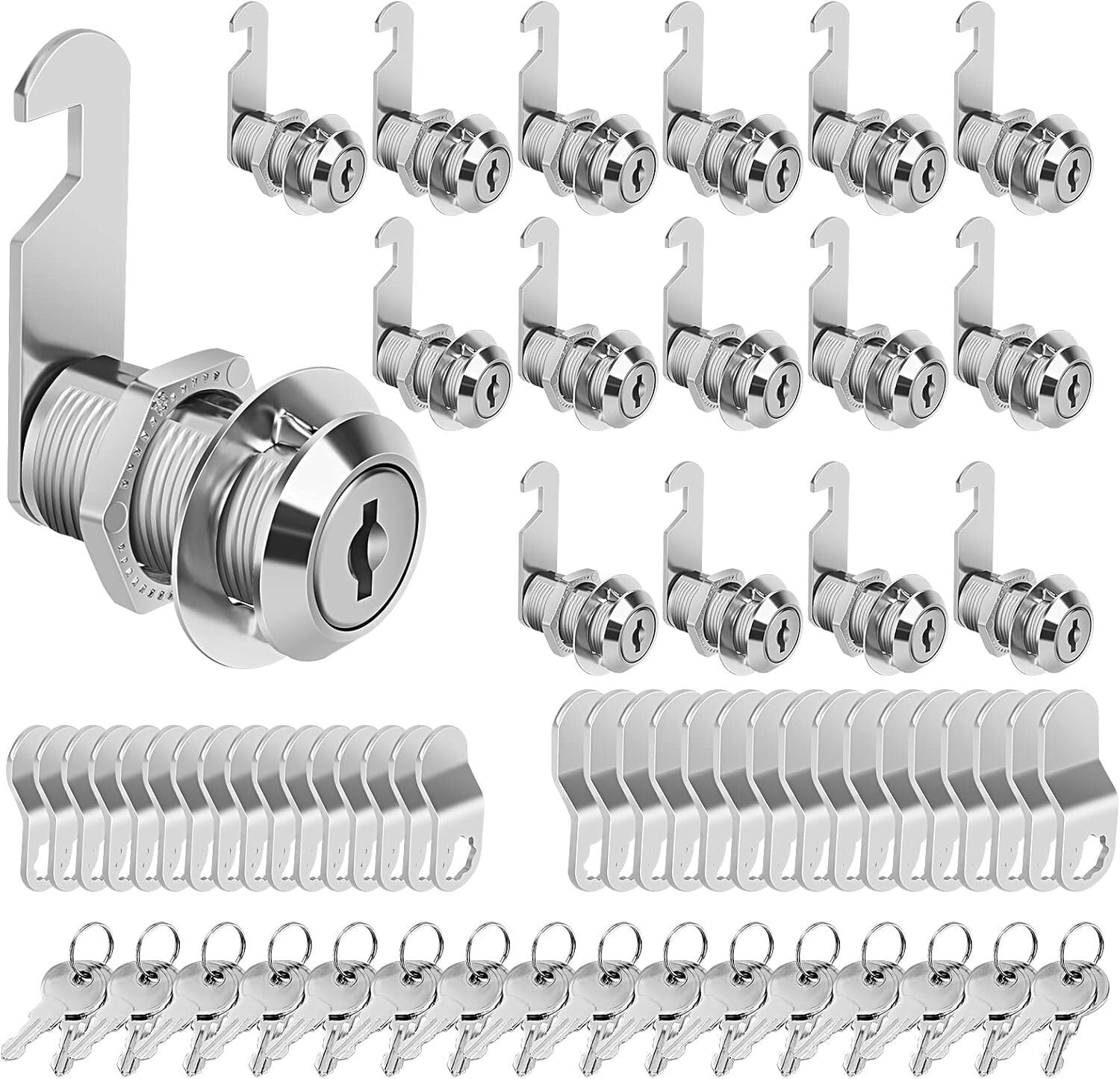 Easy-Install 1-1/8'' Chrome Cabinet Locks - 16-Pack Keyed Alike for Security