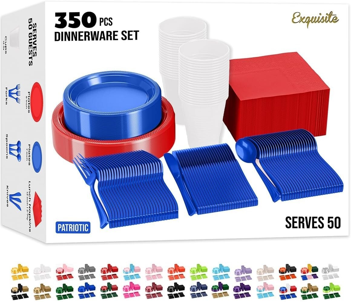 BPA-Free Patriotic Plates & Cups Set - 350 Pcs for Safe 4th Of July Celebrations