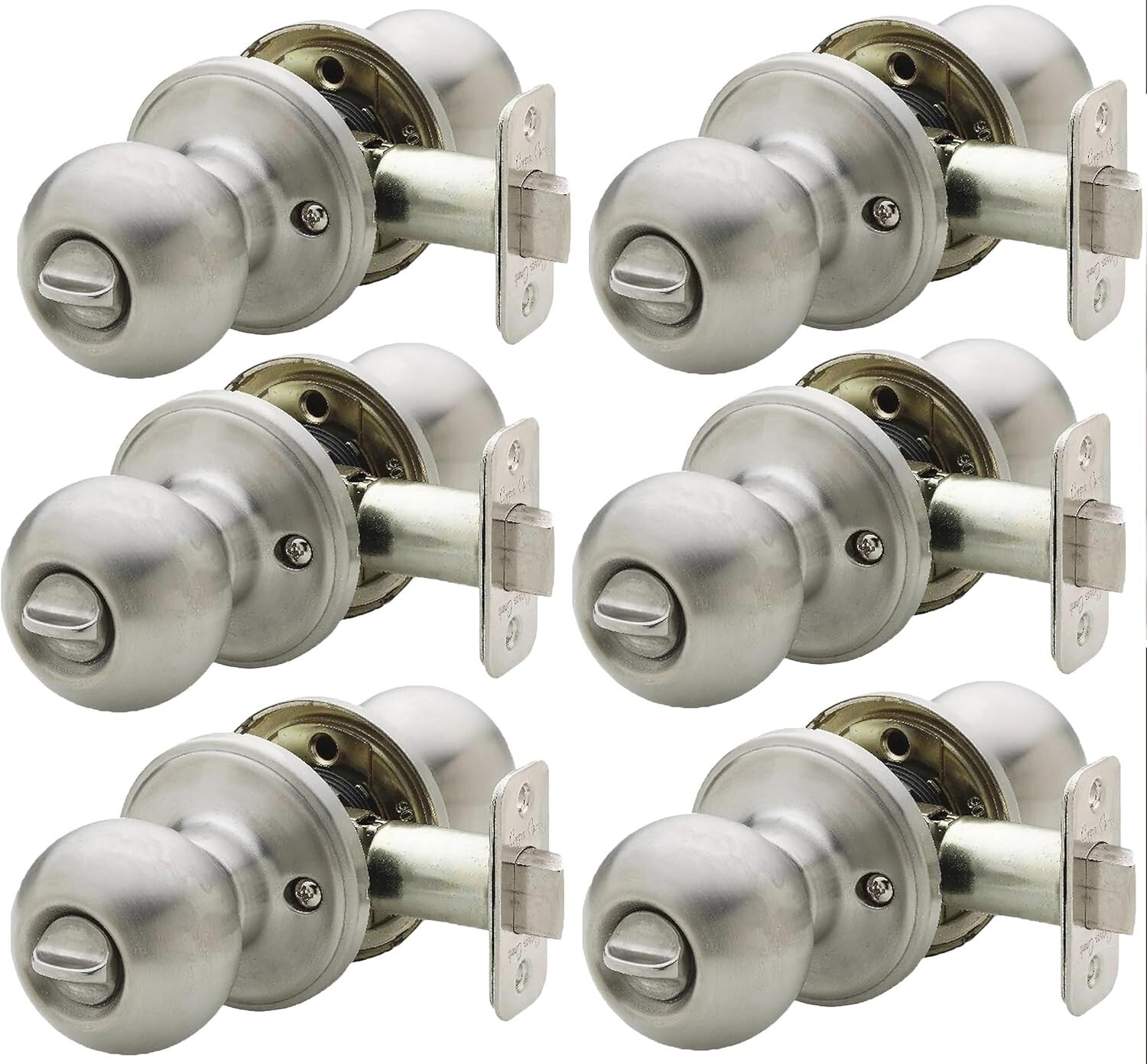 Robust Satin Stainless Privacy Door Knob Set - Keyless & Easy to Install, 6-Pack