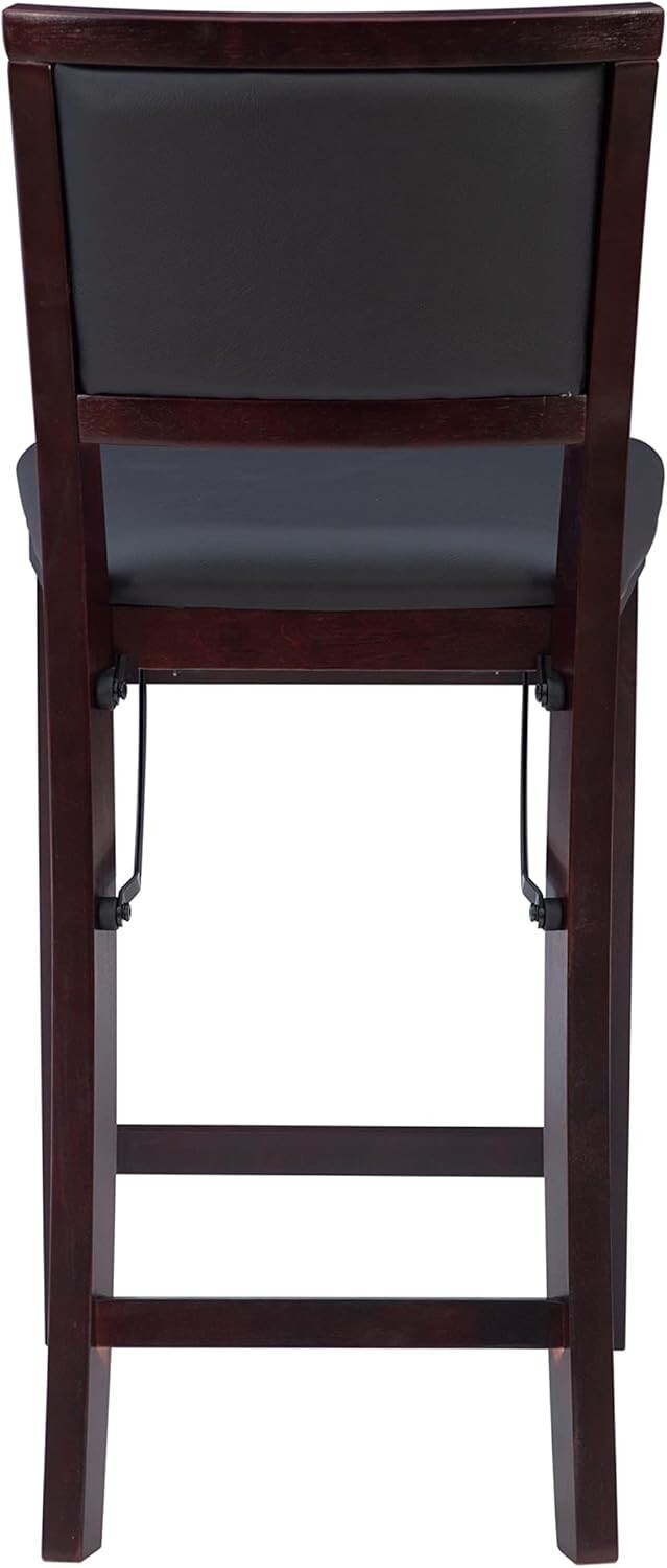 Elegant 24-Inch Folding Counter Stool with Faux Leather Pad - Espresso Finish
