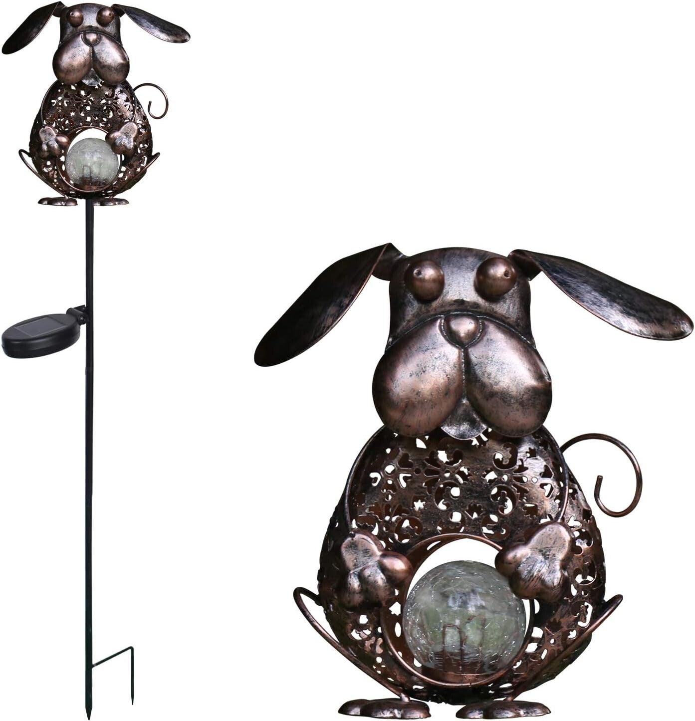 Easy Install Dog Bronze Solar Outdoor Light with Crackle Glass - IP44 Waterproof