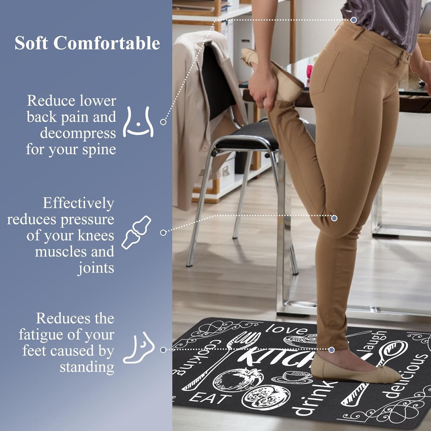 Cushioned Anti-Fatigue Kitchen Mat Set of 2 - Waterproof Non-Slip Comfort