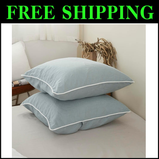 Sumptuous 100% Linen Euro Shams 26"x26" - Dusty Blue, Set of 2 for Elegant Decor