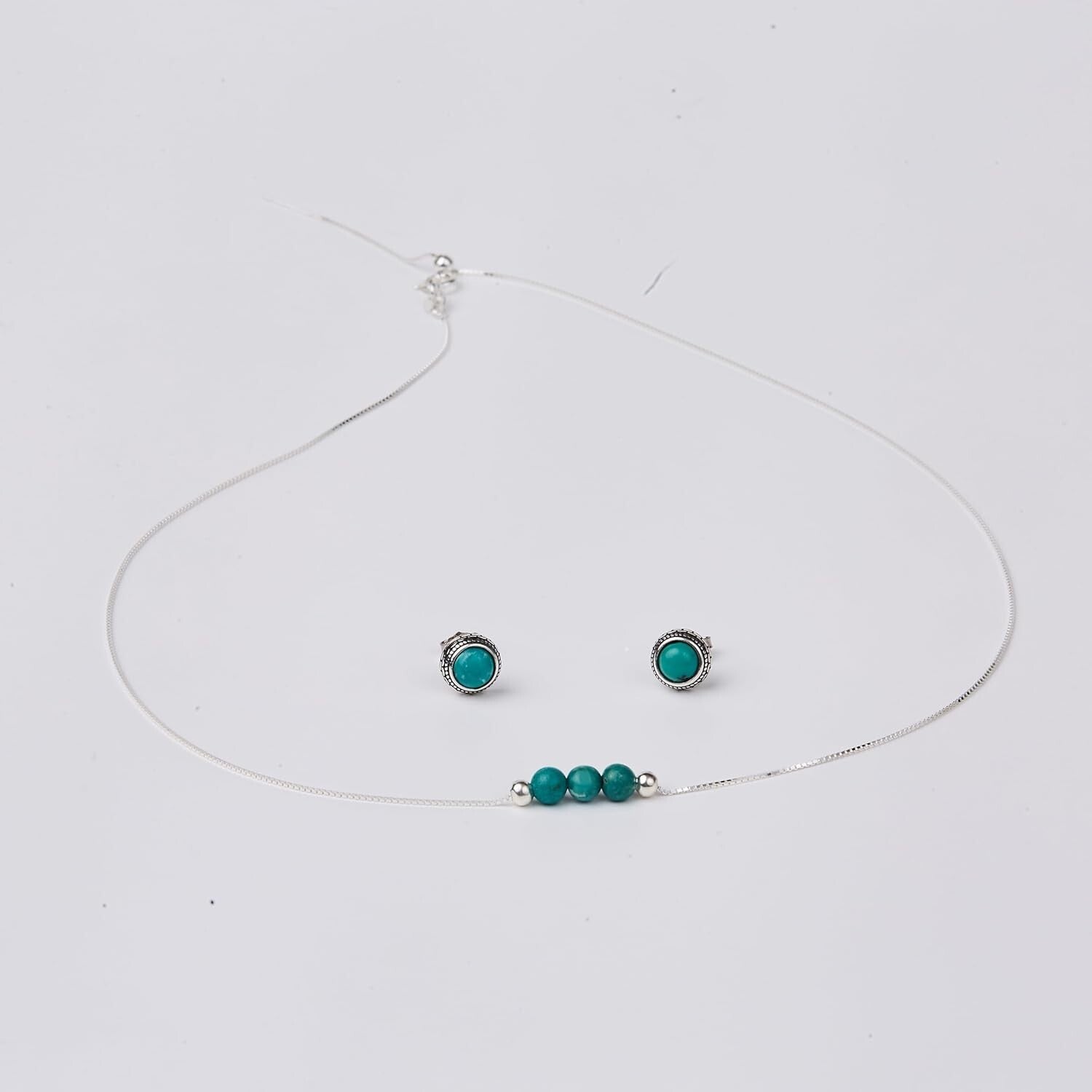 Elegant Turquoise Crystal Jewelry Set | Handmade 925 Silver Necklace & Earrings