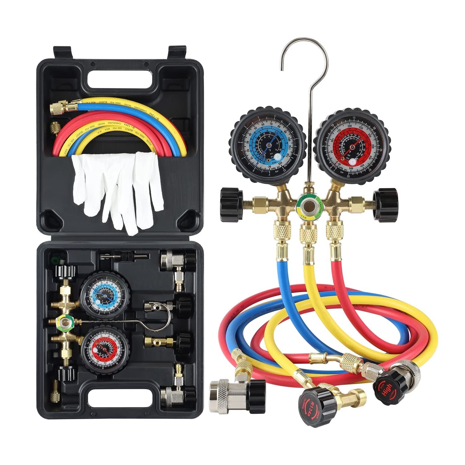 3-Way A/C Manifold Gauge Kit with 5FT Hoses - Easy Read Dials & Durable Design