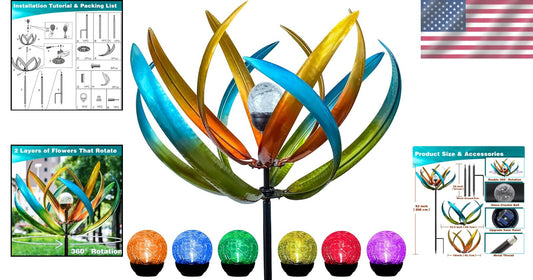 82-Inch Weather-Resistant Solar Wind Spinner - Vibrant LED Floral Design