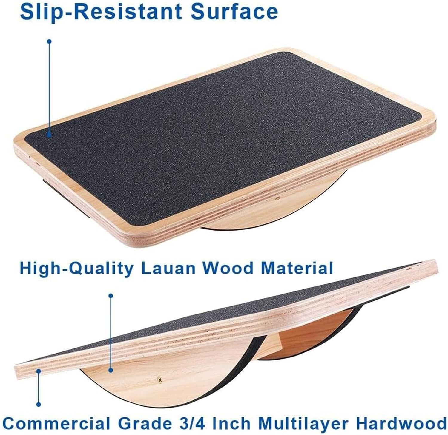 Eco-Friendly Wooden Balance Board for Core Strength - Slip-Resistant & Portable