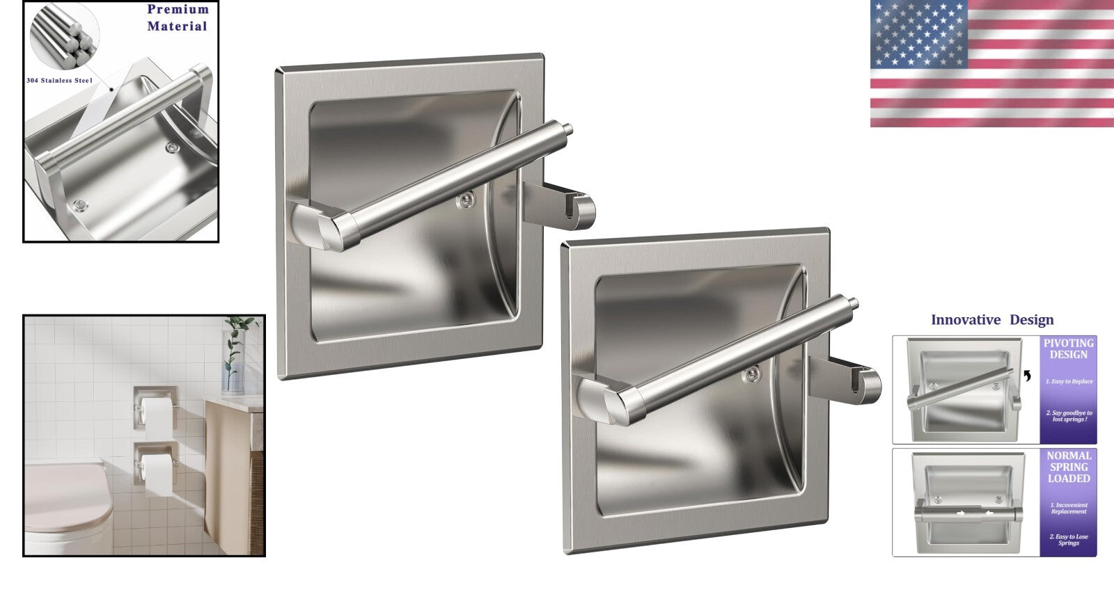 Durable Stainless Steel Toilet Paper Holders - 2-Pack, Rust-Proof & Chic Design