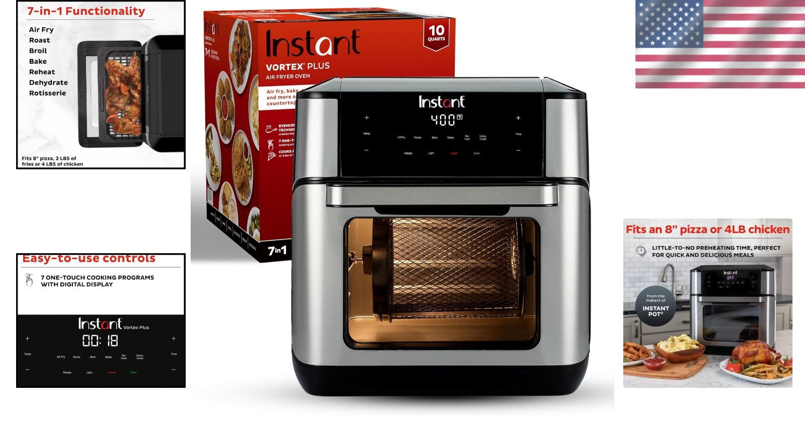 EvenCrisp 10QT Air Fryer - 7-in-1 Multi-Cooking with Accessories & 100+ Recipes