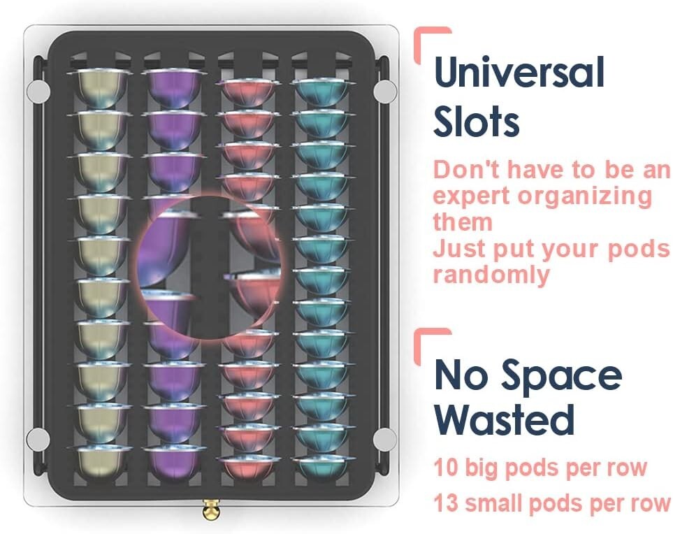 Stylish Nespresso Pod Storage with Quiet Moving Rail - Holds 52 Small Capsules