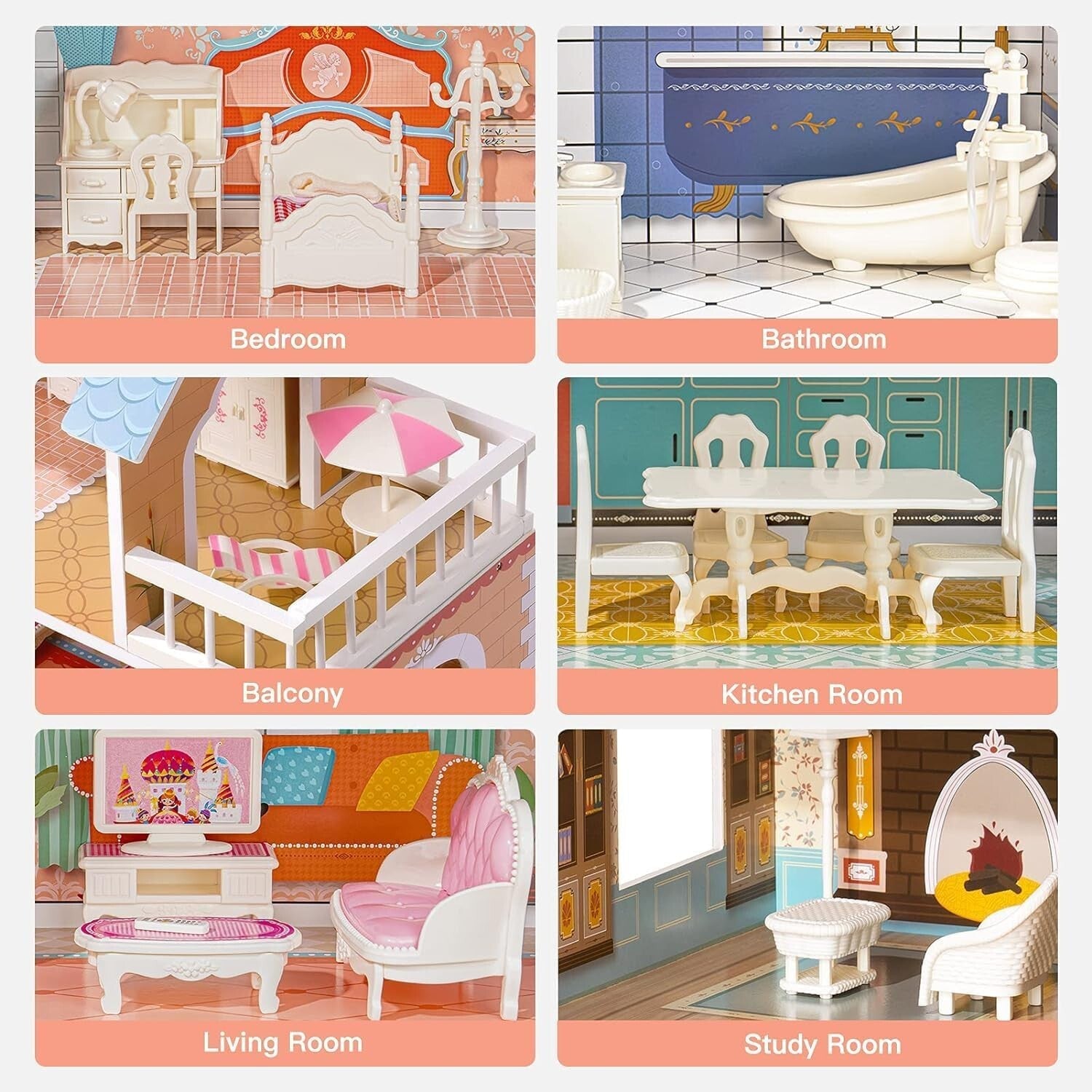 Enchanting 3-Story Wooden Dollhouse with Furniture - Perfect Gift for Girls 3-6