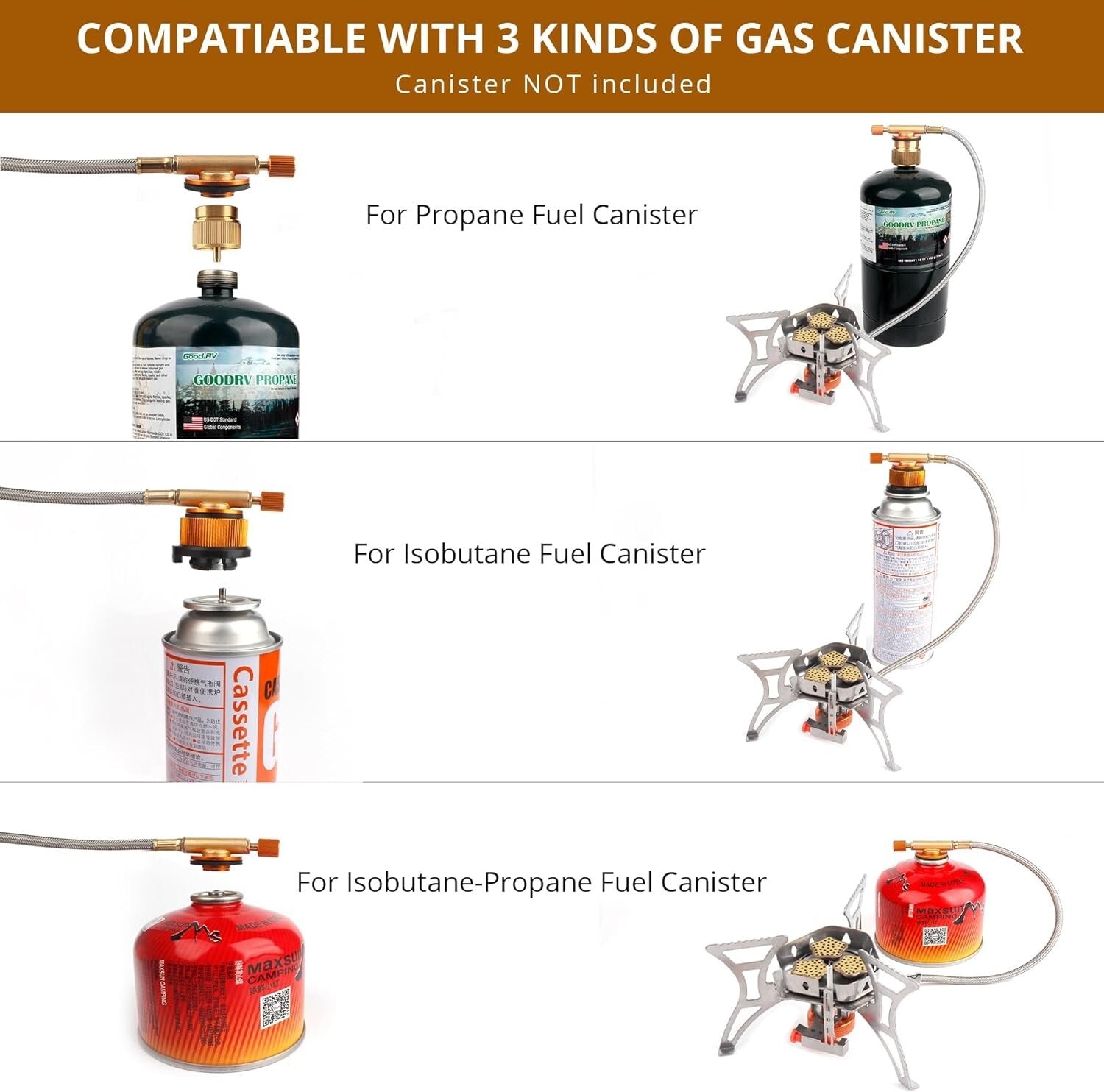 6800W Portable Camping Stove with 3 Burners & Piezo Ignition for Outdoor Cooking