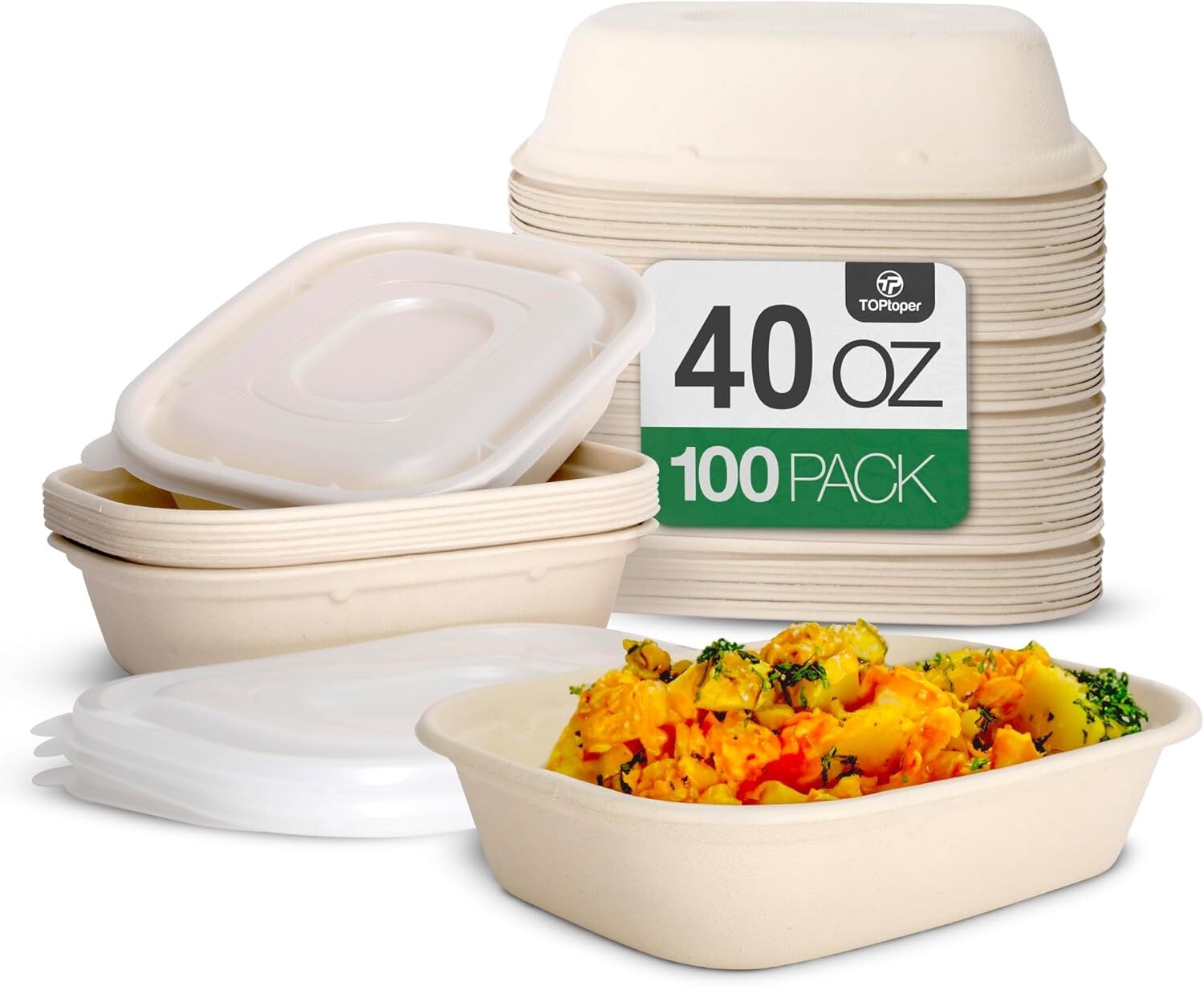 Eco-Friendly 100 Count Oval Paper Bowls - 40 oz, Ideal for Parties & Takeout