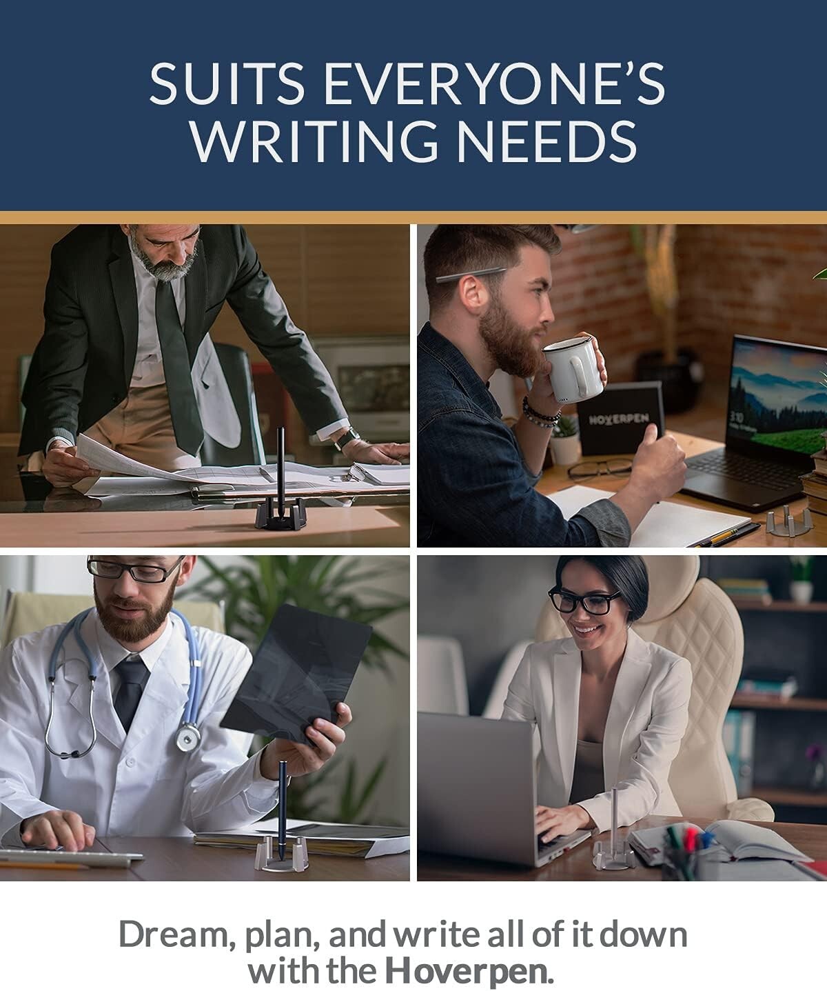 Self-Balancing Hoverpen - Aluminum Luxury Pen with Waterproof Ink and Grip