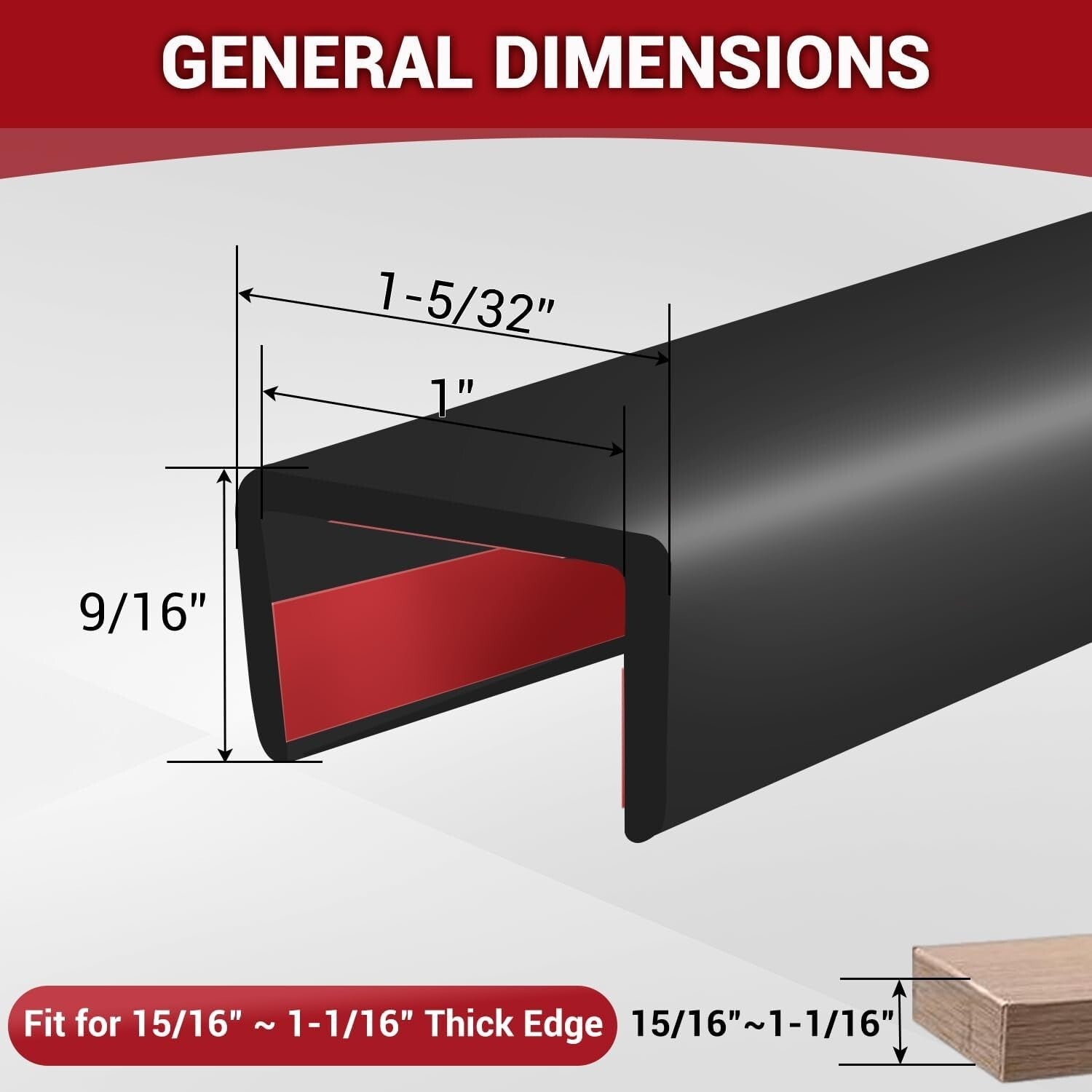 Durable Rubber U Channel Edge Protector - 20ft Black Trim for Tables & Cabinets