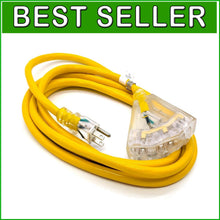 Load image into Gallery viewer, 10 ft Heavy Duty Extension Cord with 3 Outlets - Yellow Waterproof Solution