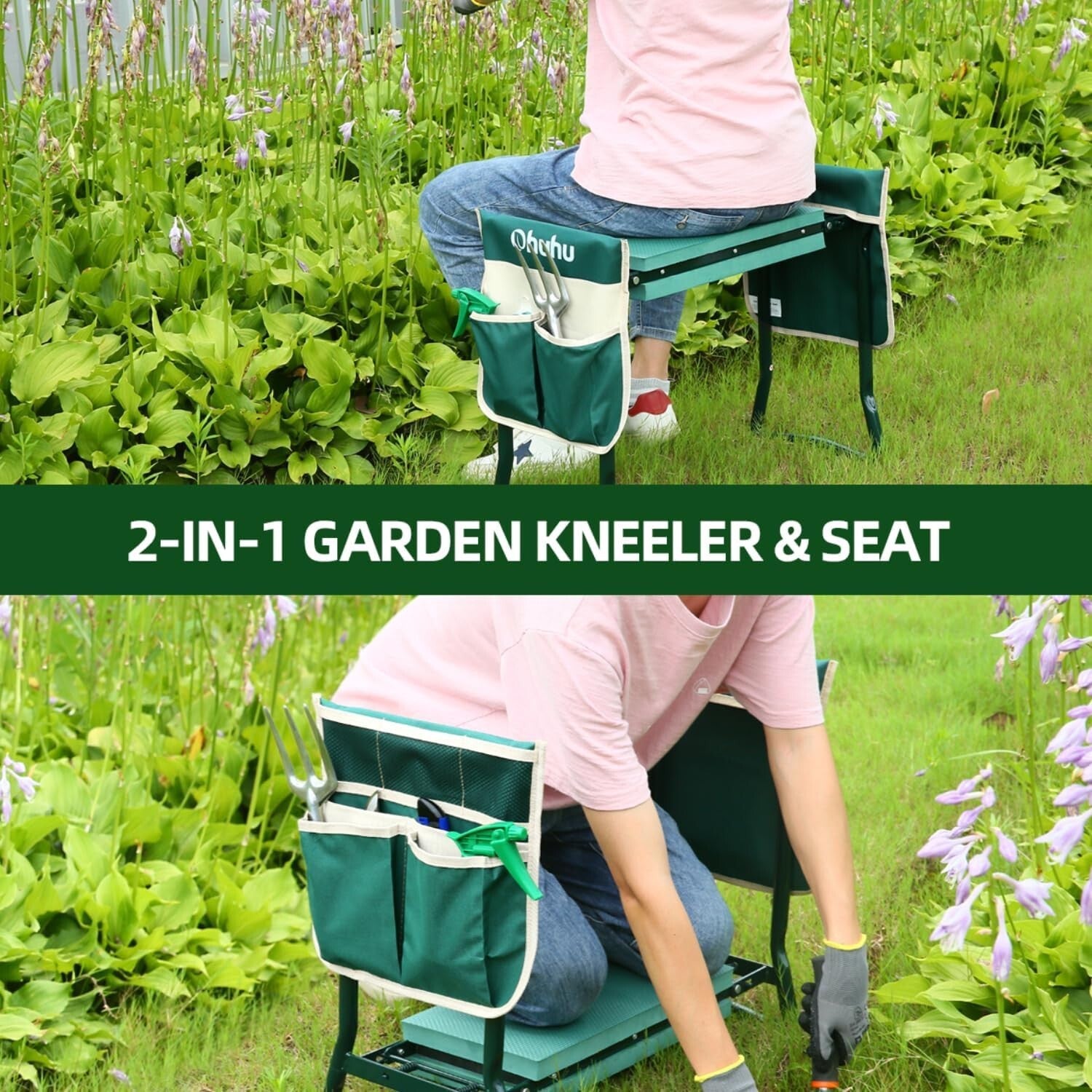 Extra-Wide Garden Kneeler with Weather-Resistant Frame & EVA Cushion - Green