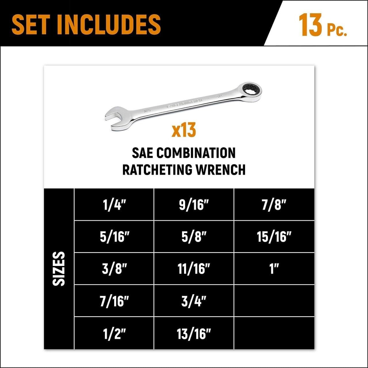 Durable 13-Piece Chromed Ratcheting Wrench Set for Quick Fastener Access