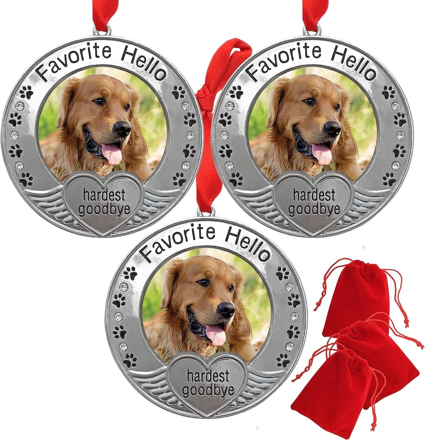 Heartfelt Pet Remembrance Ornaments with Photo Frame - Gift Bag Included