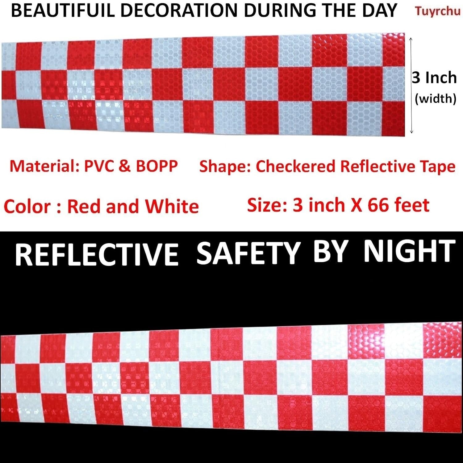 3in x 66ft Waterproof Reflective Marking Tape – Eye-Catching Red and White
