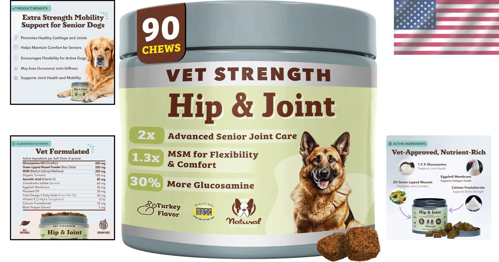 Vet-Approved Joint & Hip Chews - 90ct Glucosamine & Mobility Support for Dogs