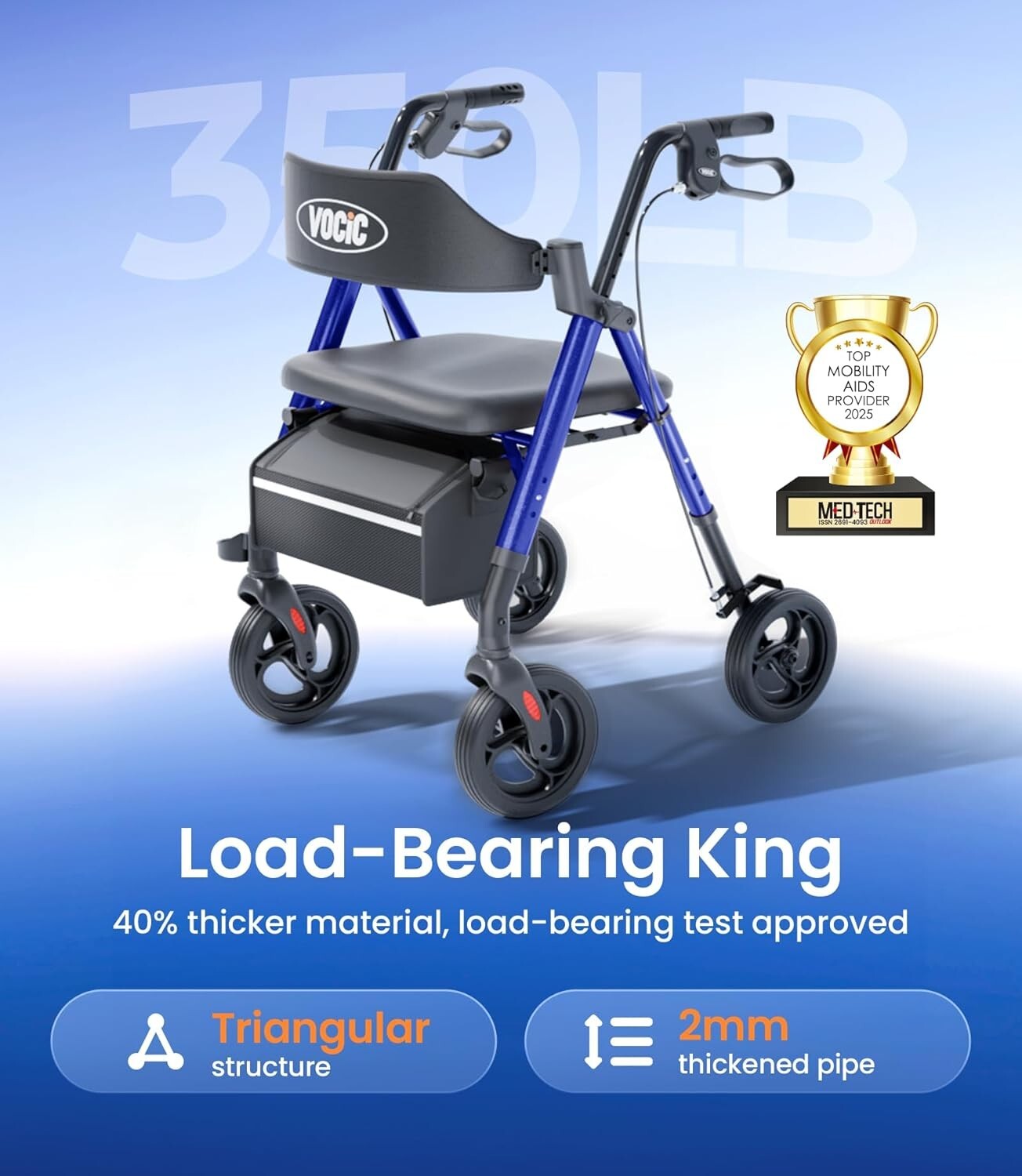 Lightweight Aluminum Walker for Seniors - Foldable, Adjustable Height & Storage