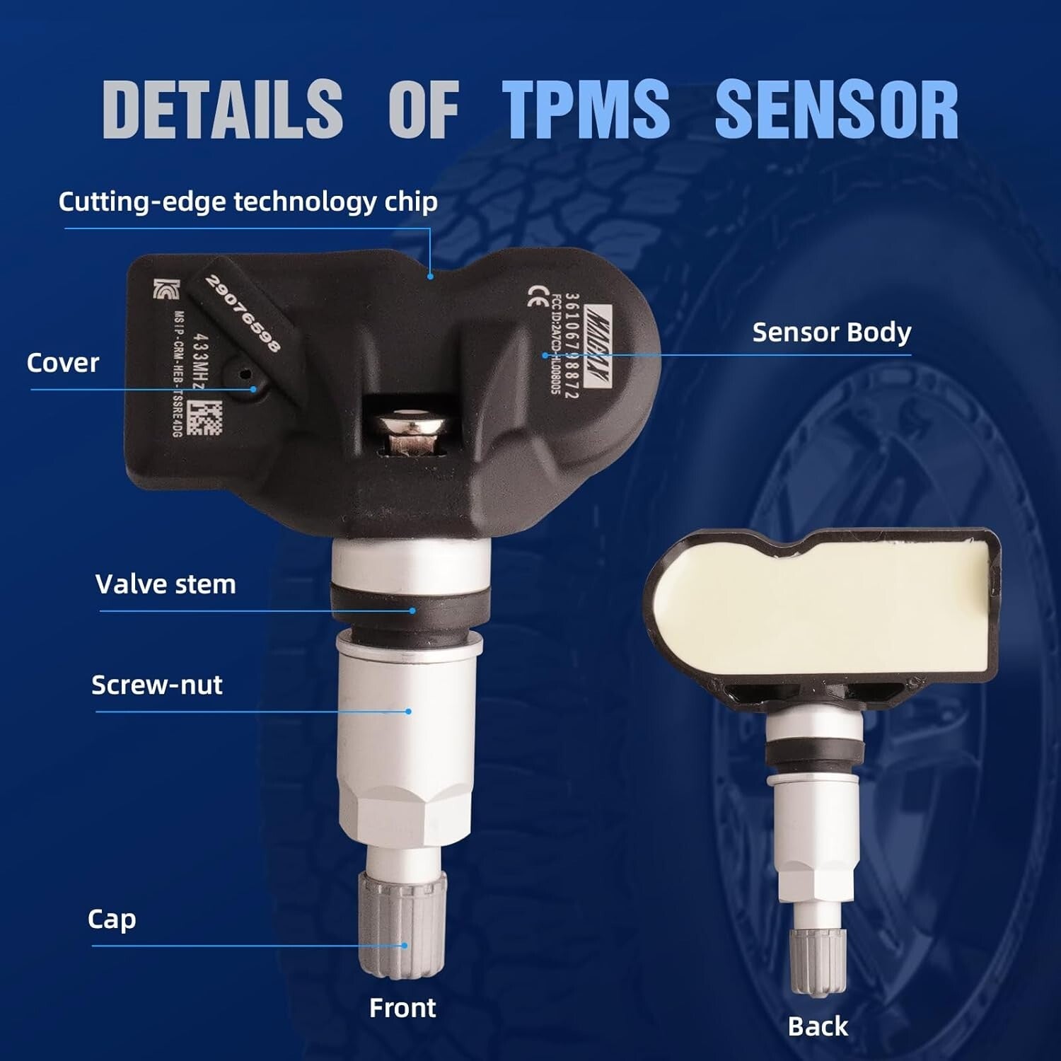 433MHz TPMS Sensors (4 Pcs) - Long Battery Life for Accurate Tire Monitoring
