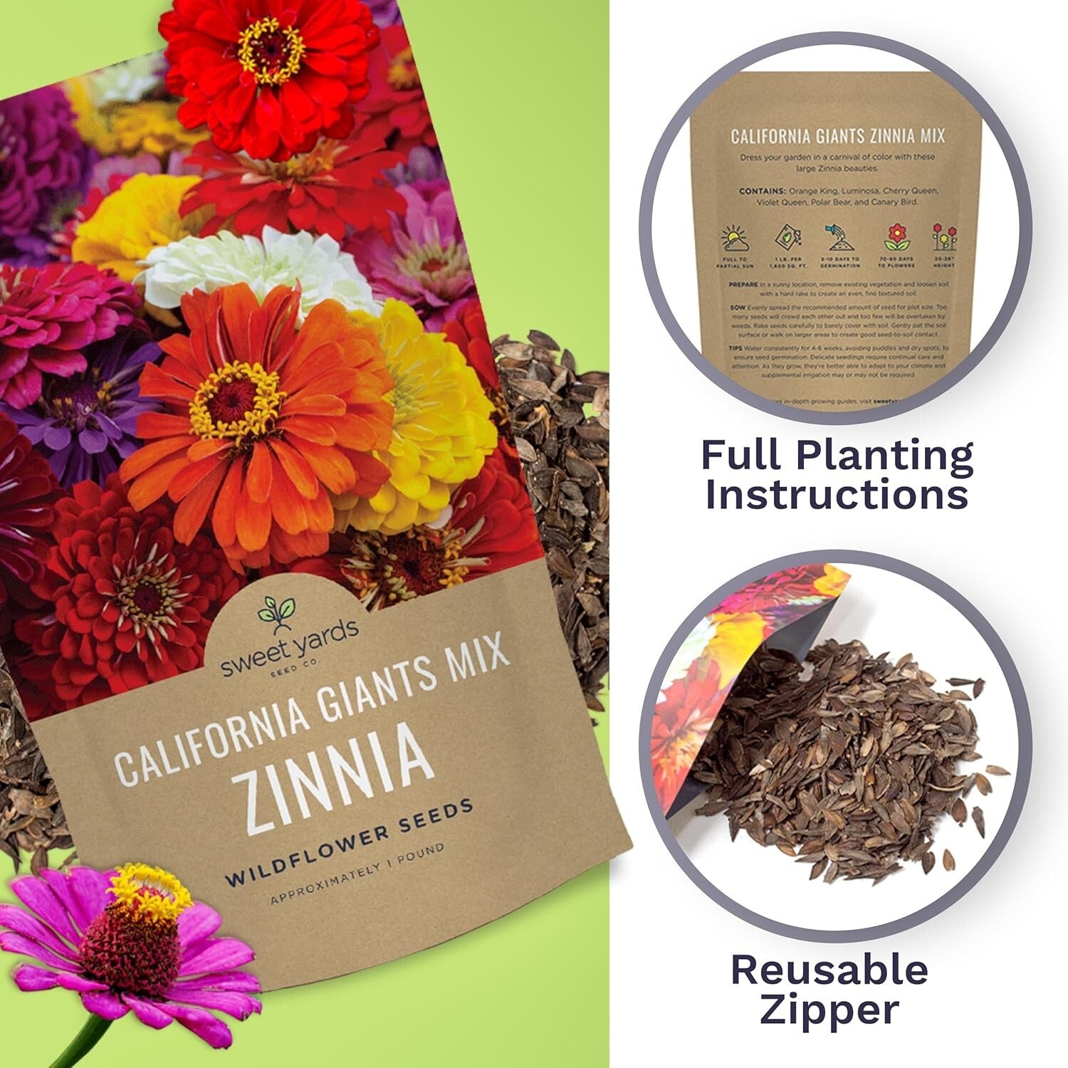 5 lbs of California Giants Zinnia Seeds - Over 240,000 Blooms Your Garden Needs