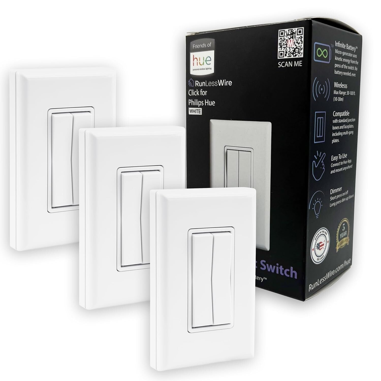 Customizable Philips Hue Battery-Free Dimming Switch - 3 Pack, Variety of Colors