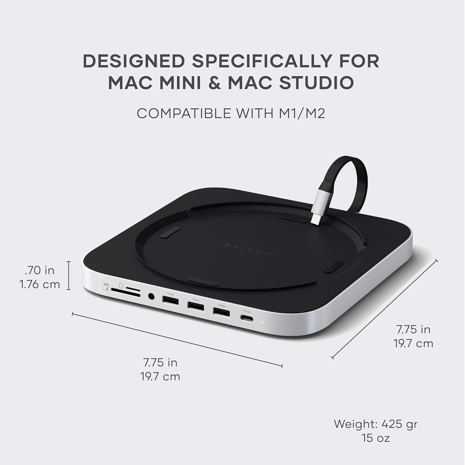 6-in-1 Mac Mini Hub & Stand: High-Speed SSD Enclosure & USB C Docking Station