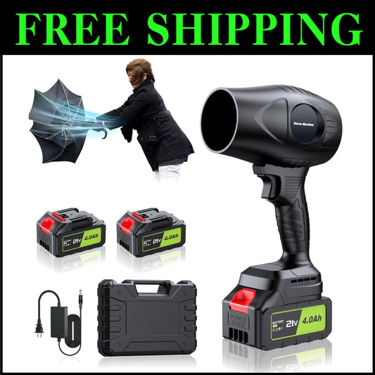 Lightweight Cordless Leaf Blower - 500000RPM Power with Batteries & Charger