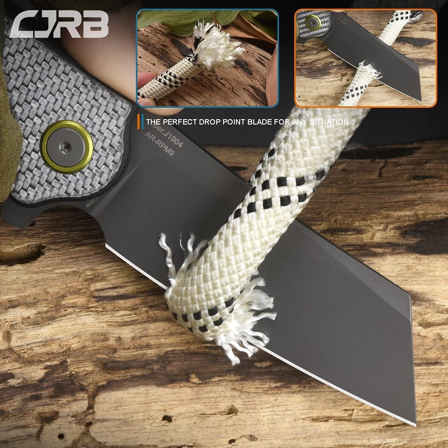 CJRB Crag Folding Pocket Knife with 3.43" AR Steel Blade & Carbon Fiber Handle
