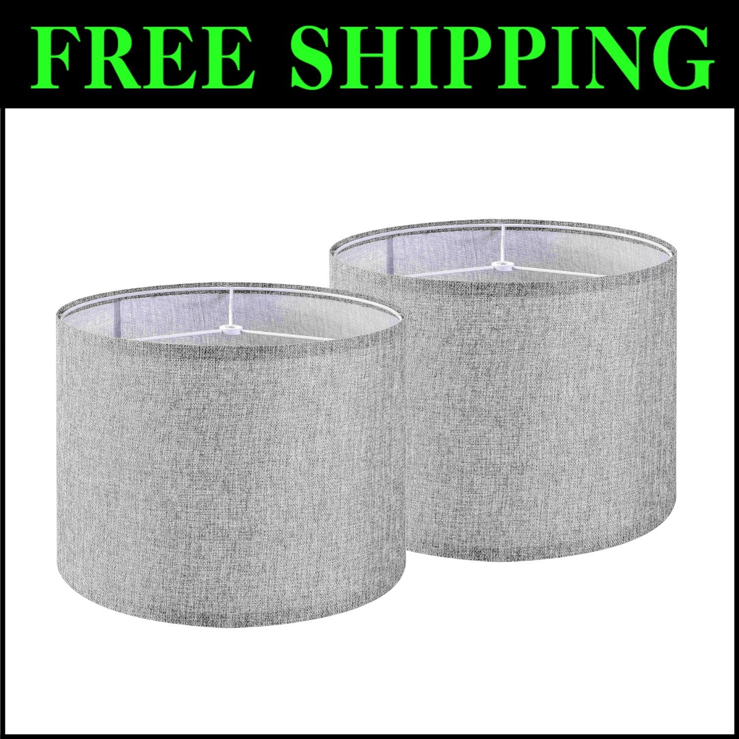 Set of 2 Medium 13" Drum Lamp Shades - Traditional Gray Design for Home Decor