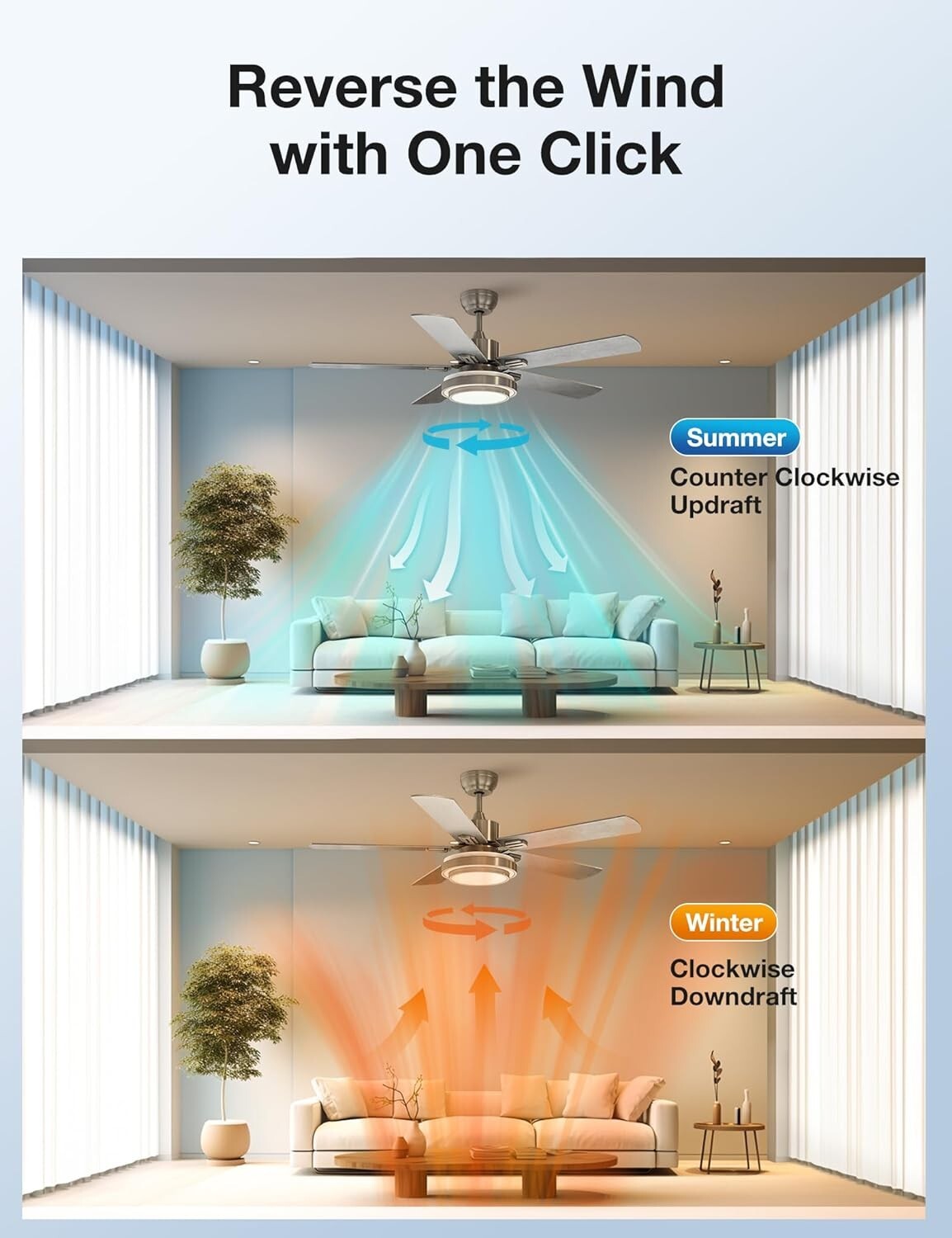 Whisper-Quiet 52-Inch Ceiling Fan & LED Light with Timer - Remote Control 2 Pack