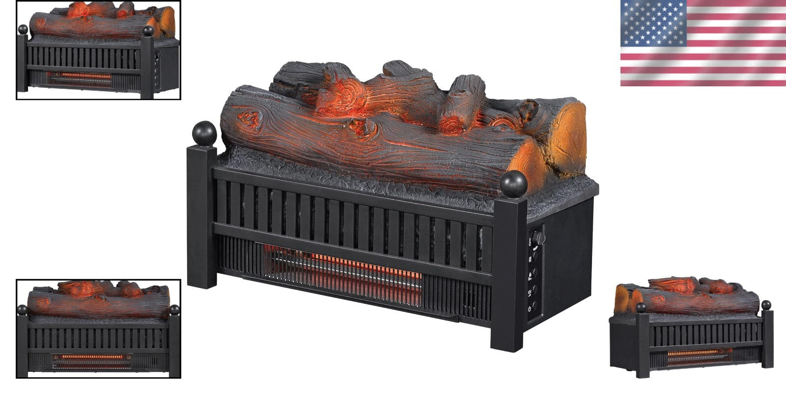 Electric Log Set Heater with Remote & Crackling Sound for 1,000 Sq Ft Spaces