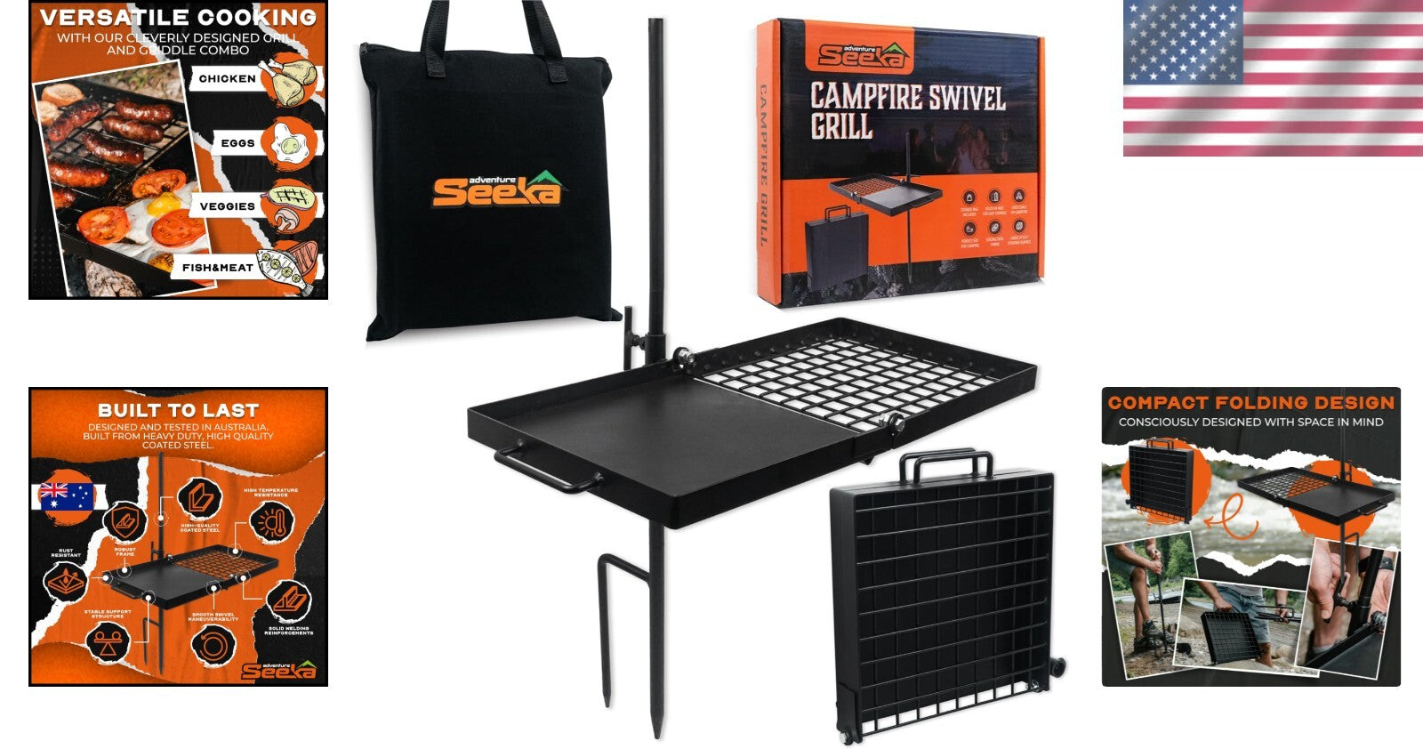 Versatile 24" Campfire Grill & Griddle - Adjustable Height for Outdoor Cooking