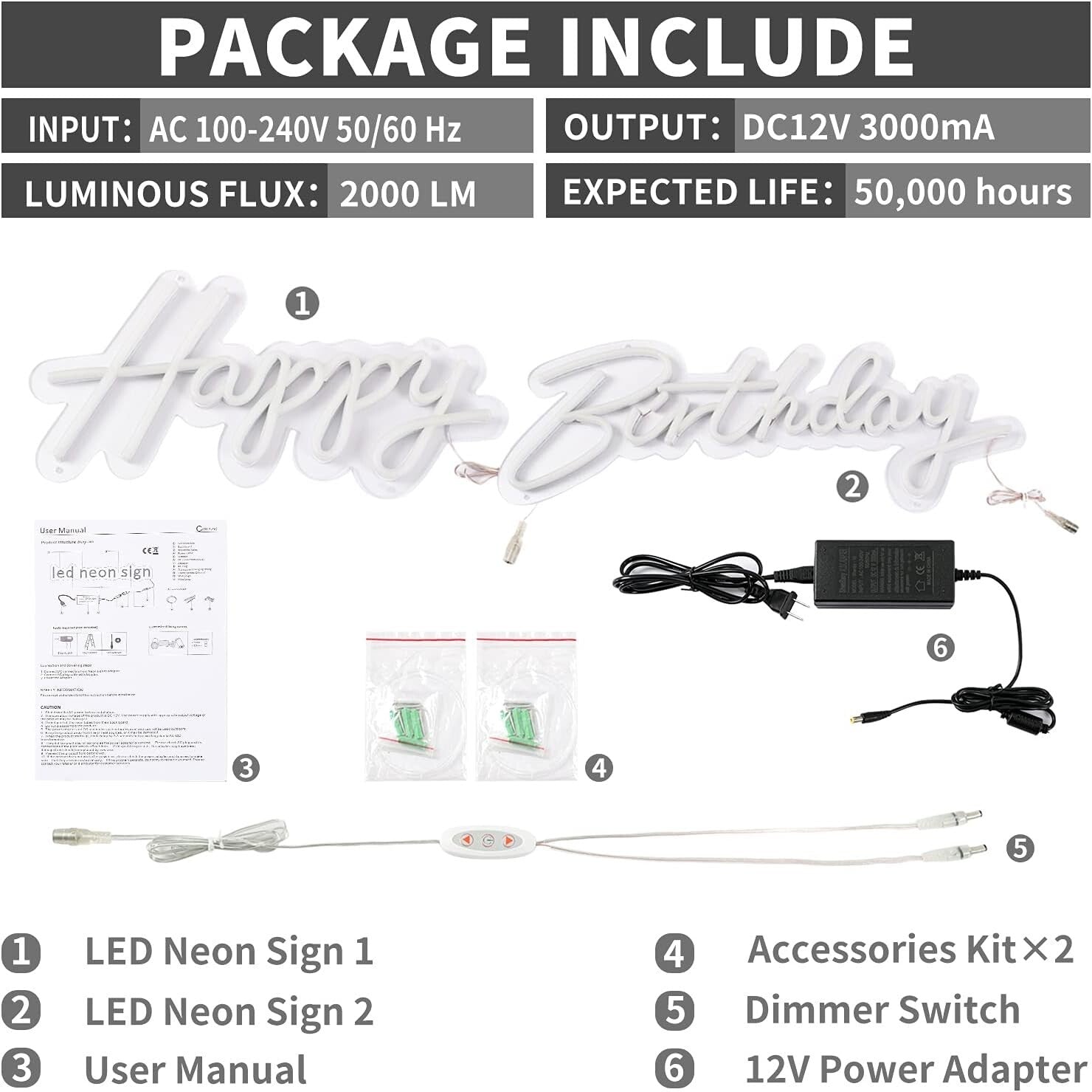 Warm White Neon Birthday Sign with Quick Install - Perfect for All Celebrations