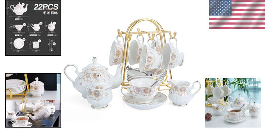 22-Piece Luxury Porcelain Tea Set with Exquisite Floral Design - Perfect Gift