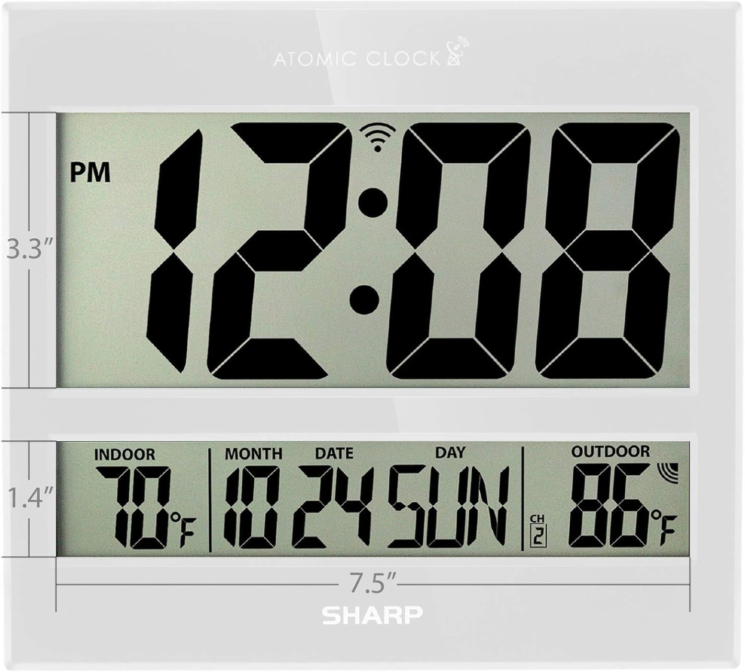 Battery Operated Atomic Clock - 3" LCD Display & Wireless Temperature Sensor