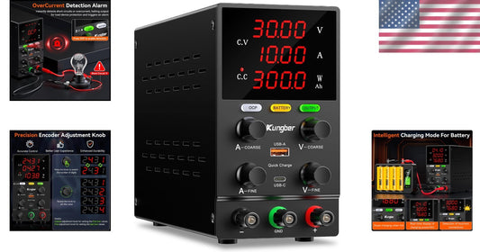 Compact 30V 10A Bench DC Power Supply: Intelligent Charging & Safety Alarms