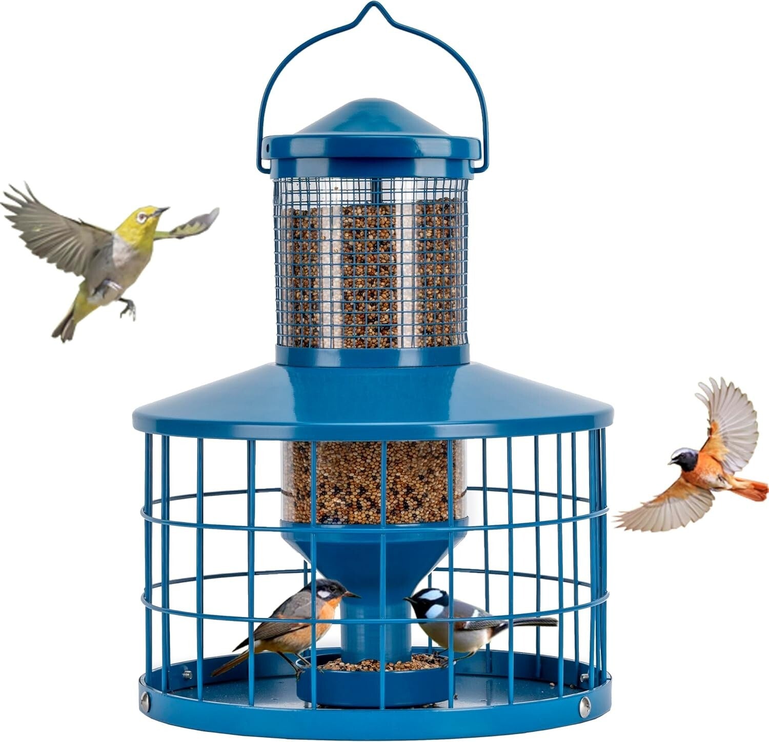 Durable Blue Hanging Bird Feeder for Finch & Bluebird - Squirrel-Proof Design