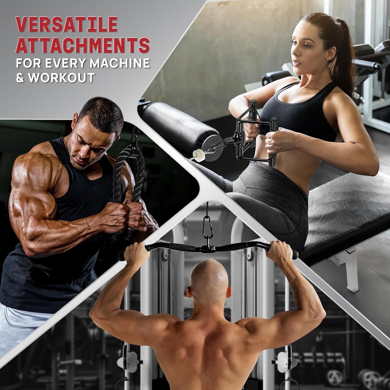 Durable Cable Machine Attachments for Home Gym - Includes Curl & Tricep Bar