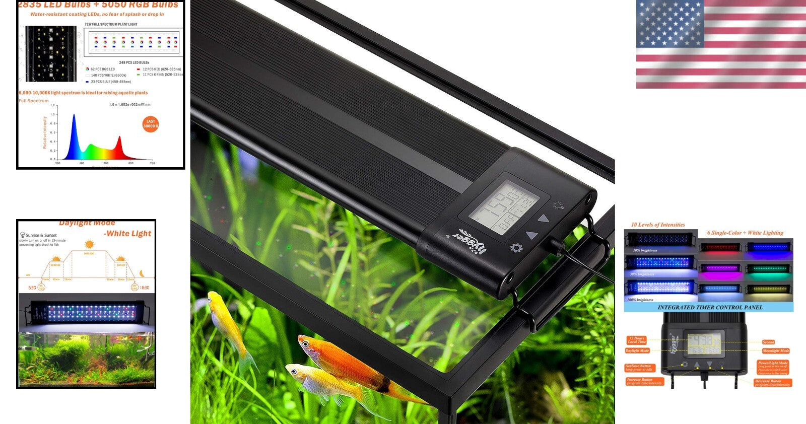 Dimmable Full Spectrum LED Aquarium Light 48-55 Inch with Timer & Sunrise Modes