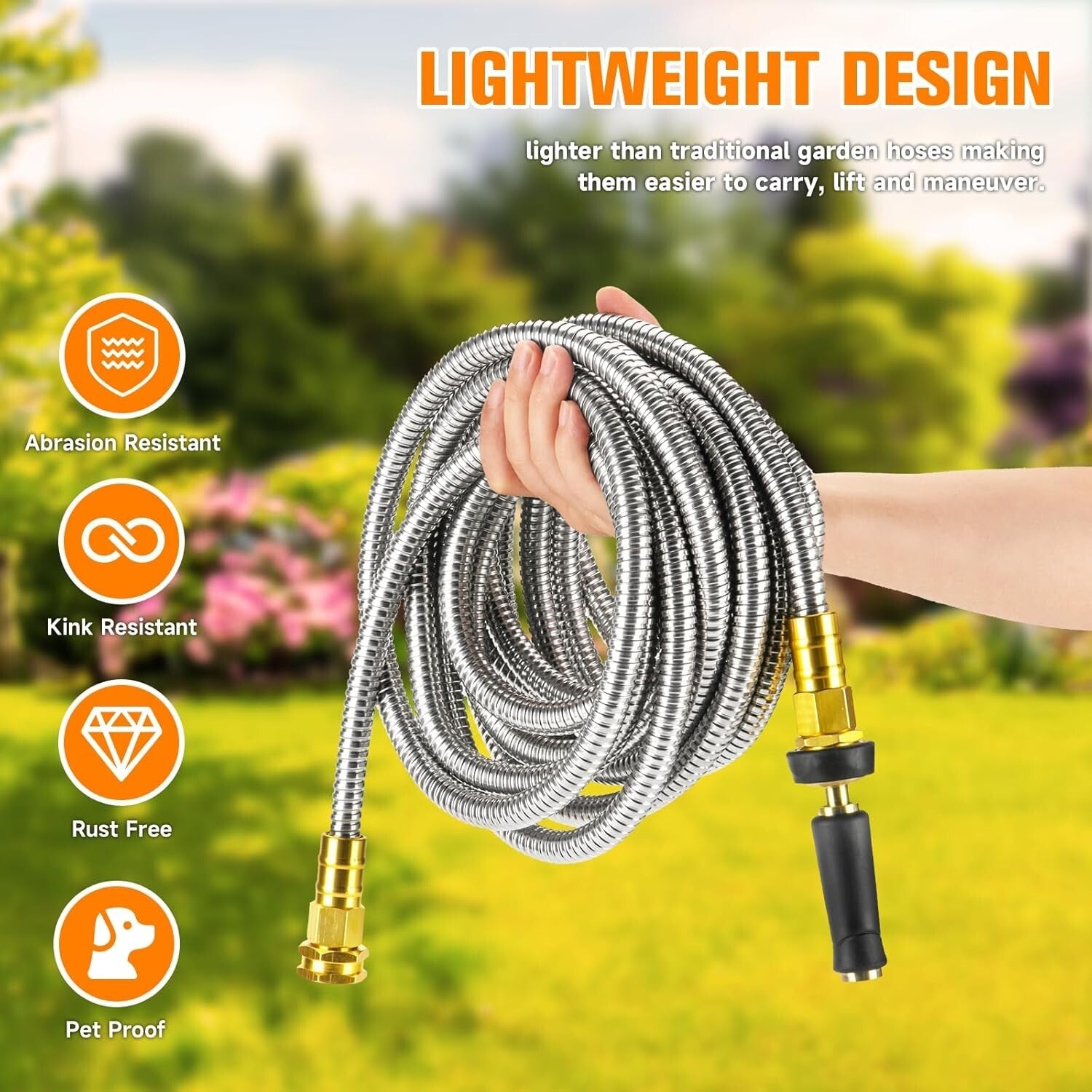100 FT Expandable Stainless Steel Garden Hose - Kink-Free Heavy Duty Flexibility
