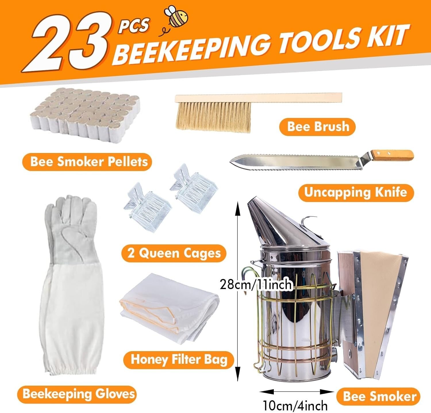 Durable Beekeeping Supplies Kit: 22 Tools for Hive Inspection & Honey Harvesting