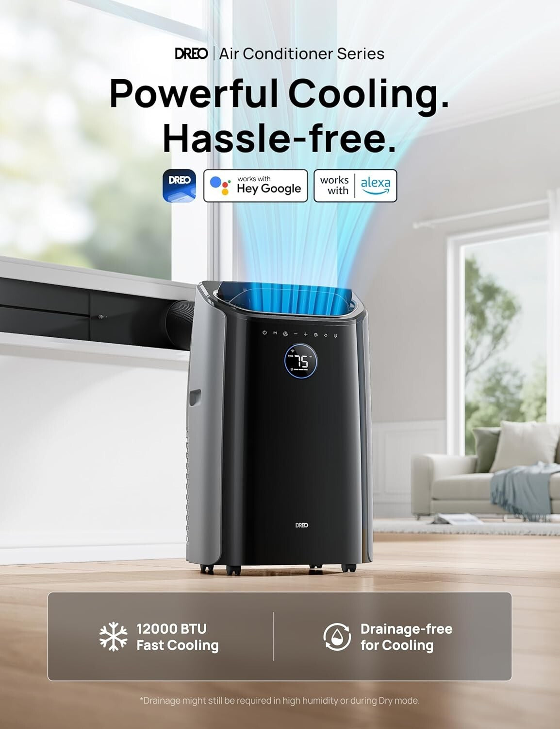 Energy-Efficient 12000 BTU Portable AC - Adjustable Cooling & Drain-Free Design