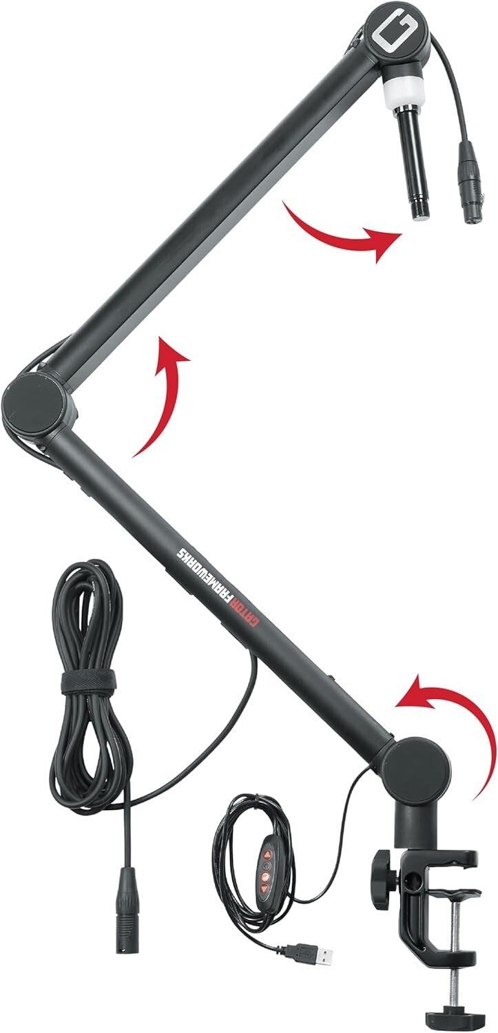 Heavy-Duty Podcast Microphone Stand with On-Air LED Light & Removable XLR Cable