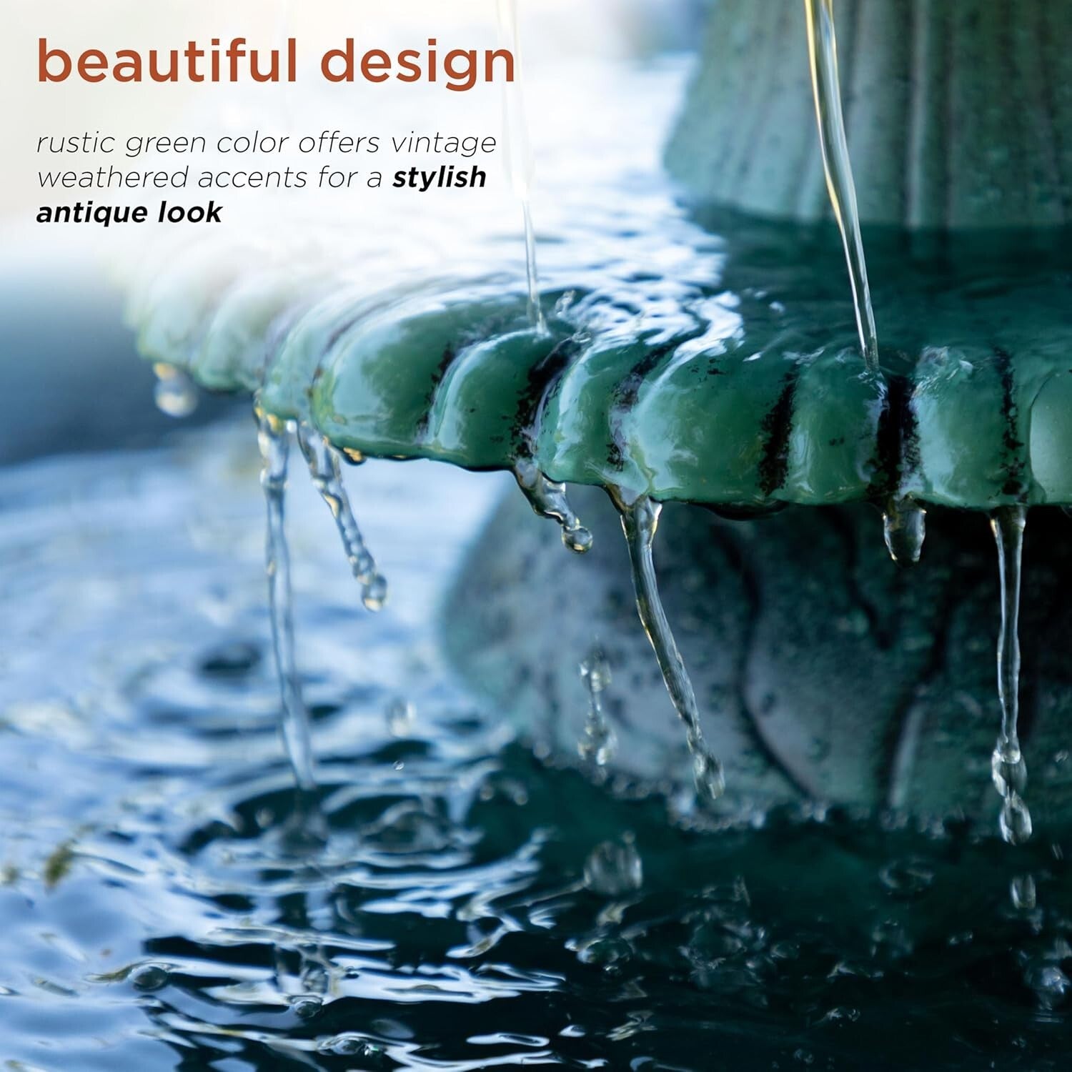 Elegant 3-Tier Pedestal Water Fountain & Birdbath, 35" Green Outdoor Feature