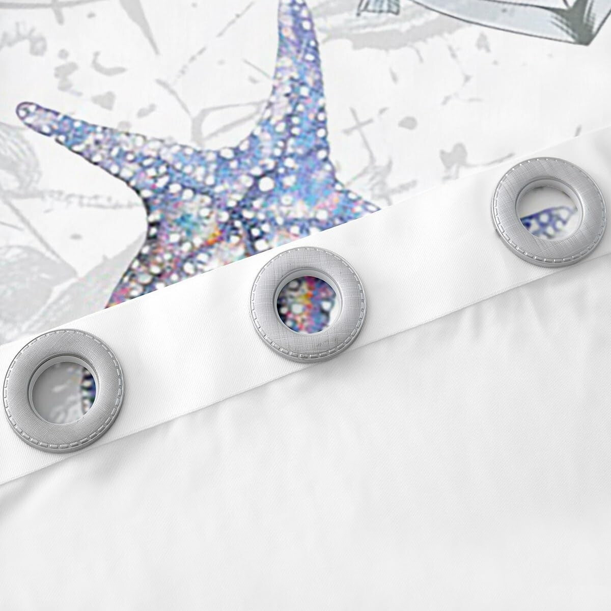 Playful Marine Curtains Set, Blackout Function in Starfish Design, 52x96 Inches